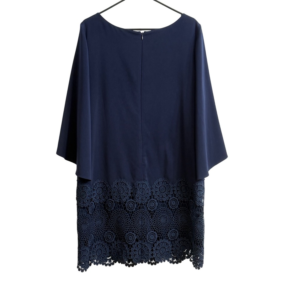 Tahari Arthur S Levine Womens 10 Navy Lace Hem Cape Sleeve Dress NWOT - Picture 3 of 7